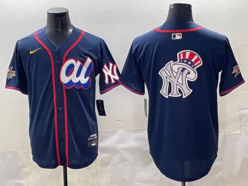 Men 2025 New York Yankees Blank Drak Blue All star Blank Blue Nike MLB Jersey style 7->new york yankees->MLB Jersey
